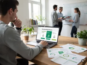 Duurzaamheidssoftware prijsoverzicht voor kleine bedrijven met grafieken en kostenanalyse.