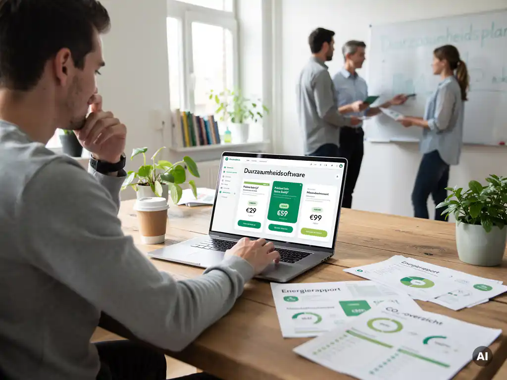 Duurzaamheidssoftware prijsoverzicht voor kleine bedrijven met grafieken en kostenanalyse.